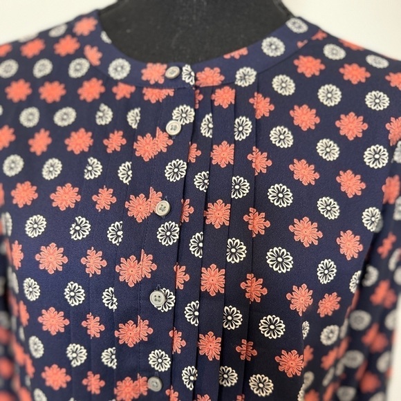 LOFT Dark Blue Long Sleeve Floral Print Midi Dress (S) - Picture 4 of 8